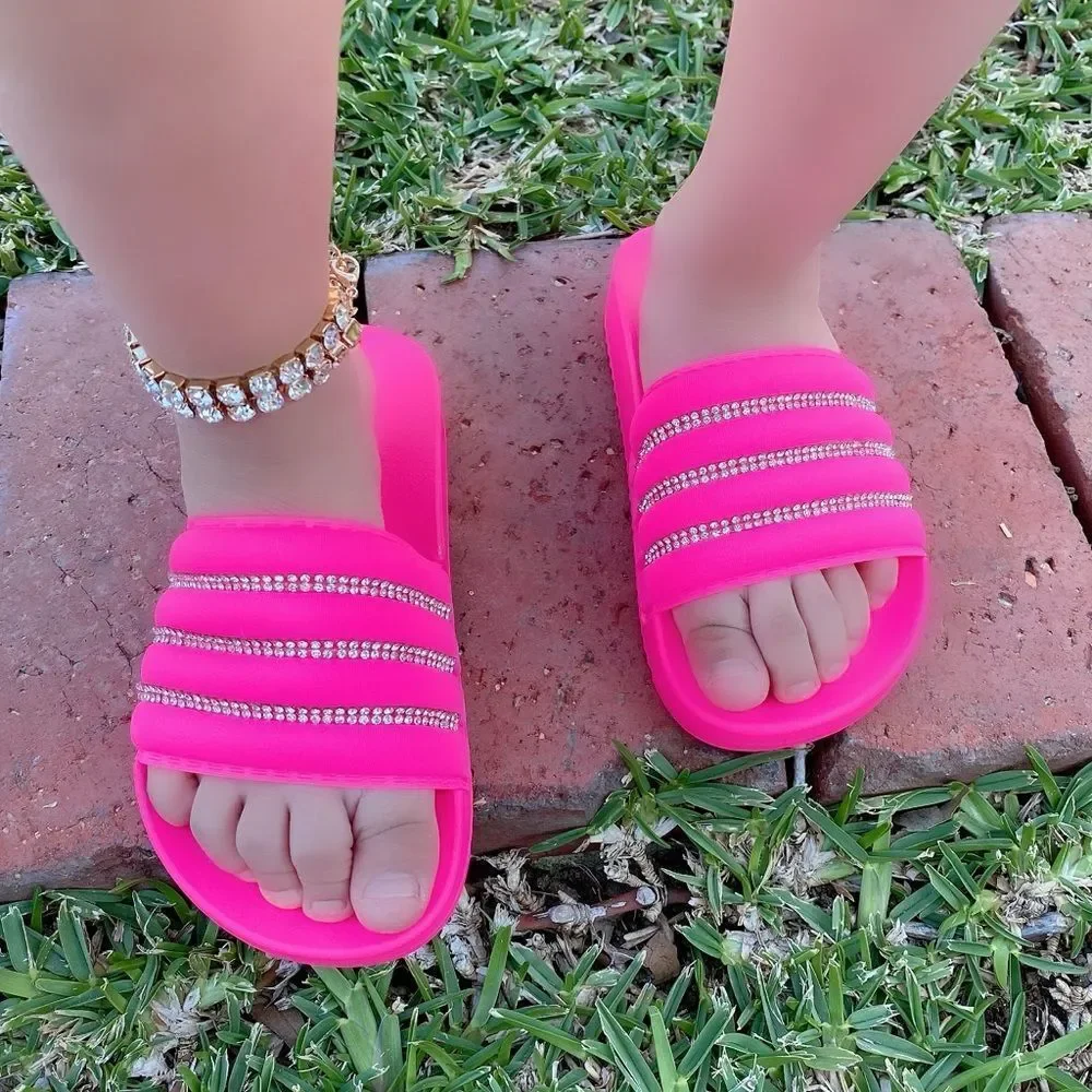 Hot Pink Rhinestones for Girls Kids Sandals